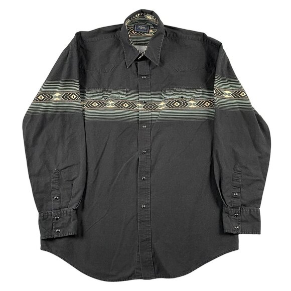 Roper Western Shirt Mens Large Aztec Black Button Down 100% Cotton Snap Button - Picture 1 of 6